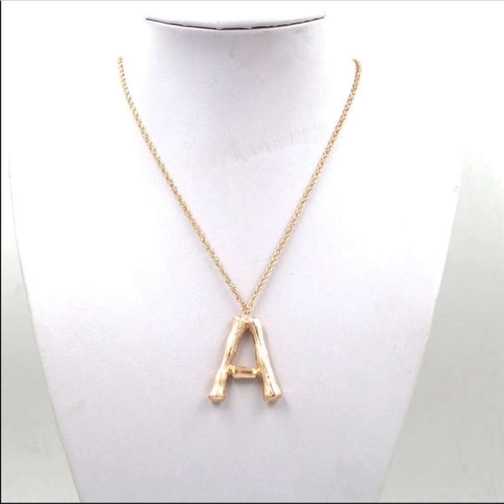 NEW GOLD BAMBOO INITIAL STATEMENT NECKLACE - Picture 8 of 8